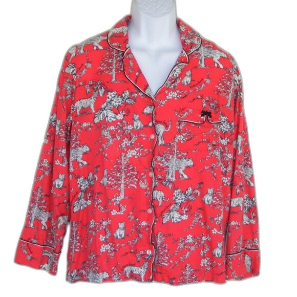 VICTORIAS SECRET Pajama Top, S, Tigers, Red Floral, Button front, long sleeves - Picture 1 of 11